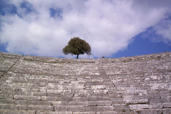 Grecja - Dodona | Krajobraz z dębem - niegdyś z szumu dębowych liści próbowano odczytać wolę Zeusa